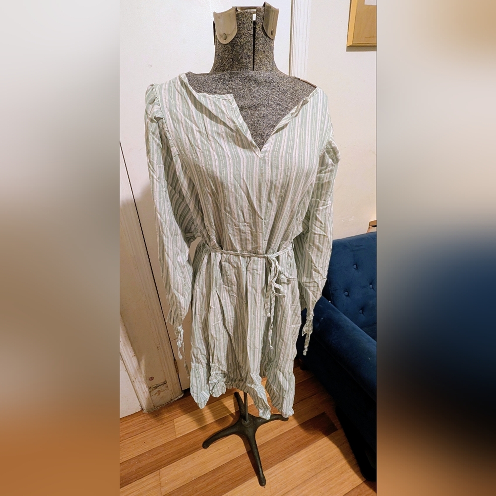 Striped Cotton Green and White Dress